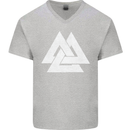 Viking Valknut Symbol  Norse Mythology Thor Mens V-Neck Cotton T-Shirt Sports Grey