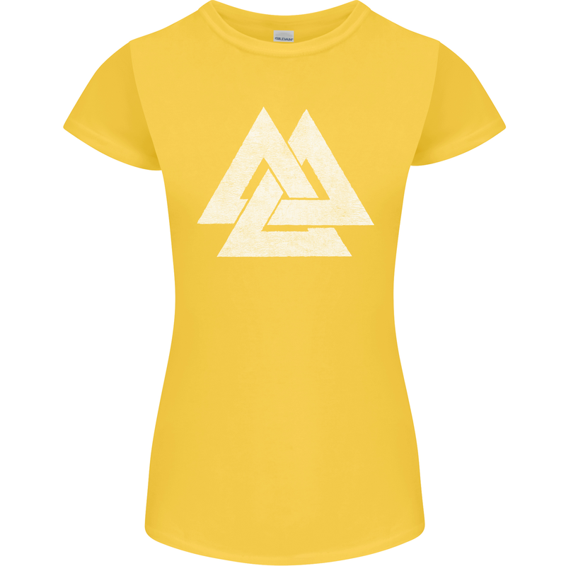 Viking Valknut Symbol  Norse Mythology Thor Womens Petite Cut T-Shirt Yellow