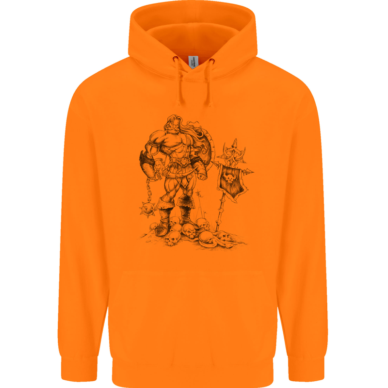 Viking Warior Skull Thor Odin Valhalla MMA Mens 80% Cotton Hoodie Orange