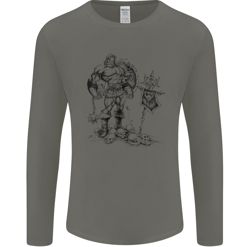 Viking Warior Skull Thor Odin Valhalla MMA Mens Long Sleeve T-Shirt Charcoal