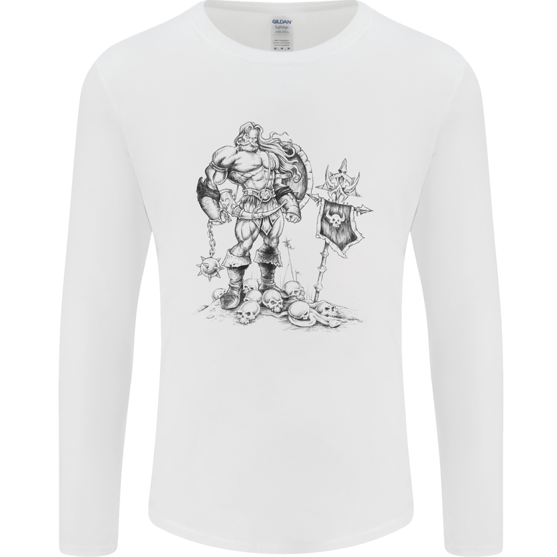 Viking Warior Skull Thor Odin Valhalla MMA Mens Long Sleeve T-Shirt White