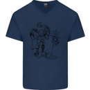 Viking Warior Skull Thor Odin Valhalla MMA Mens V-Neck Cotton T-Shirt Navy Blue