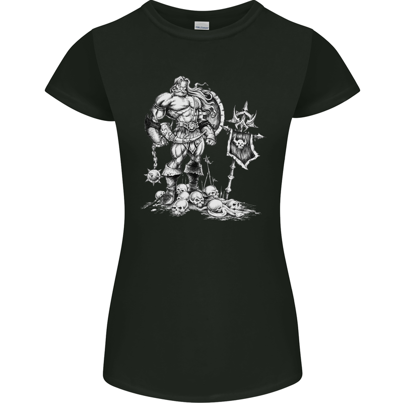Viking Warior Skull Thor Odin Valhalla MMA Womens Petite Cut T-Shirt Black