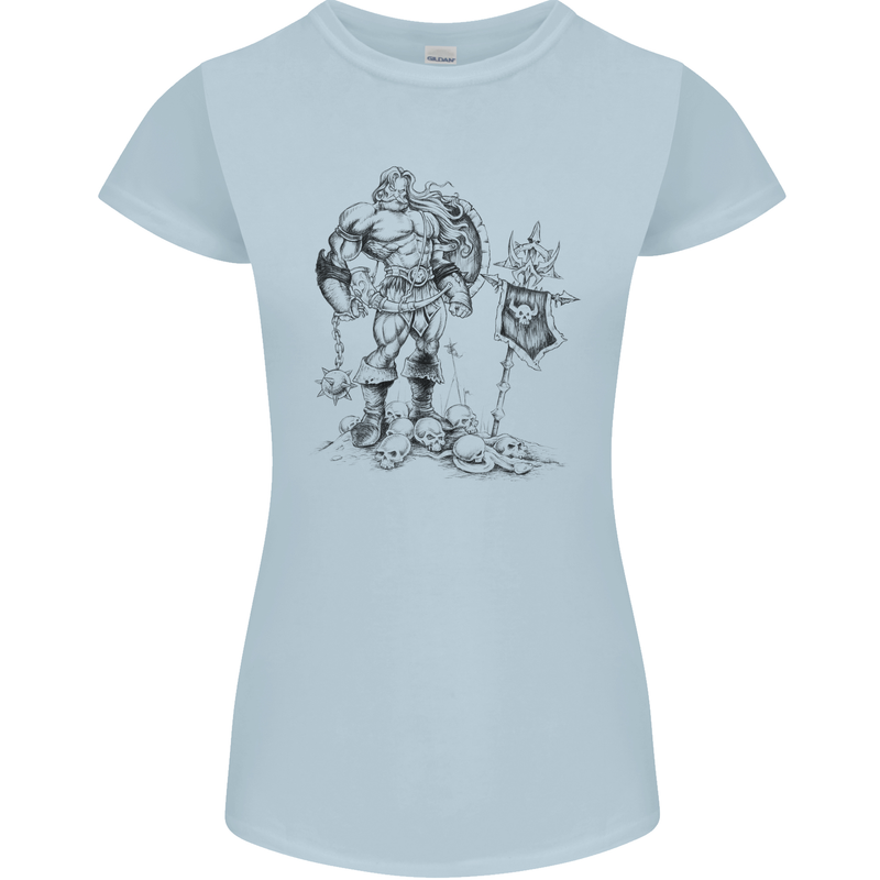 Viking Warior Skull Thor Odin Valhalla MMA Womens Petite Cut T-Shirt Light Blue