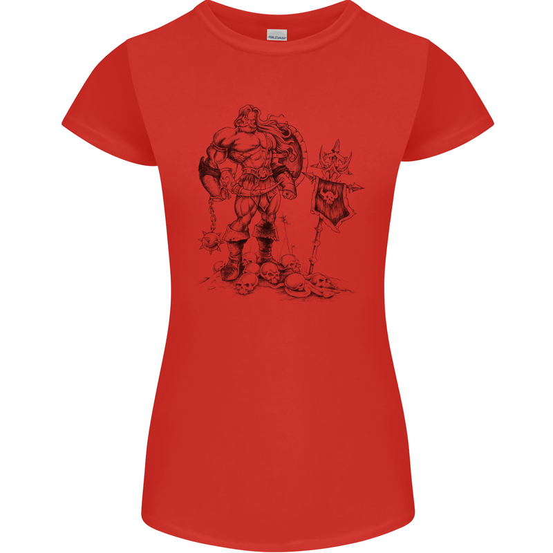 Viking Warior Skull Thor Odin Valhalla MMA Womens Petite Cut T-Shirt Red