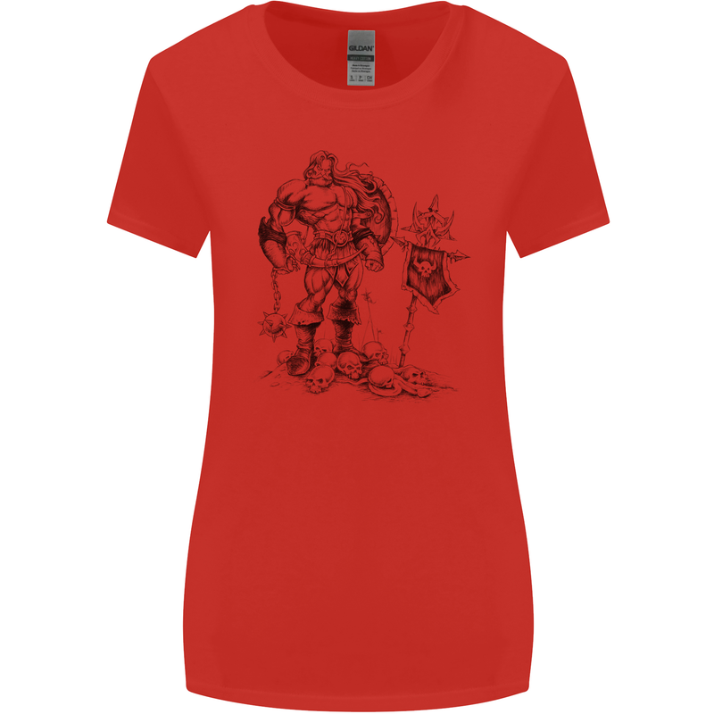 Viking Warior Skull Thor Odin Valhalla MMA Womens Wider Cut T-Shirt Red