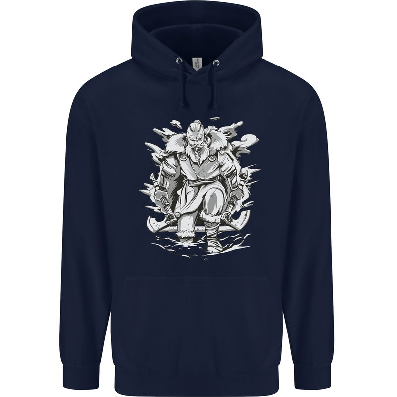 Viking Warrior Valhalla Odin Axe Gym God Mens 80% Cotton Hoodie Navy Blue