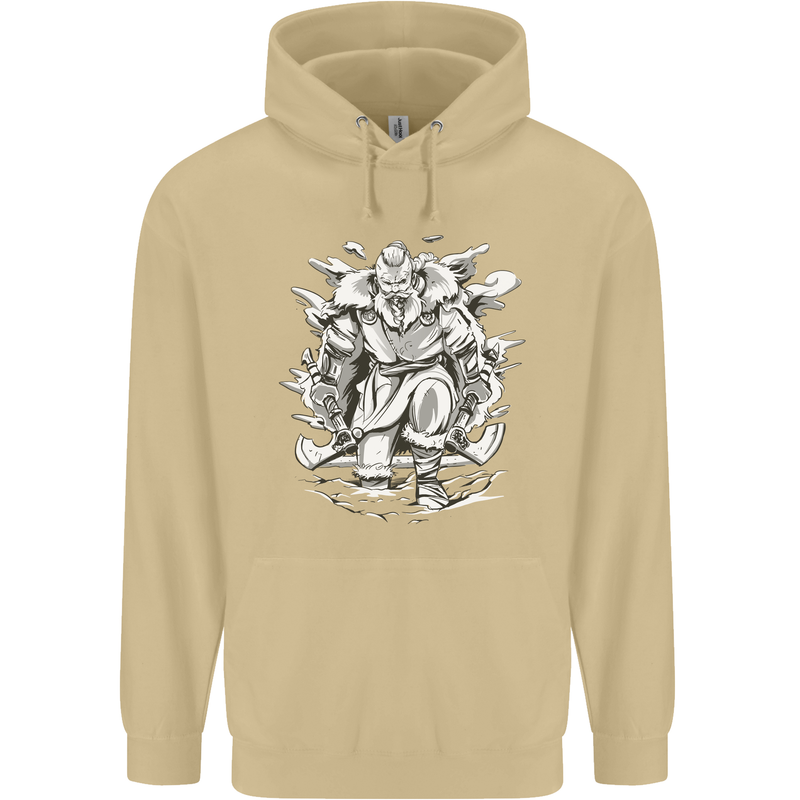 Viking Warrior Valhalla Odin Axe Gym God Mens 80% Cotton Hoodie Sand