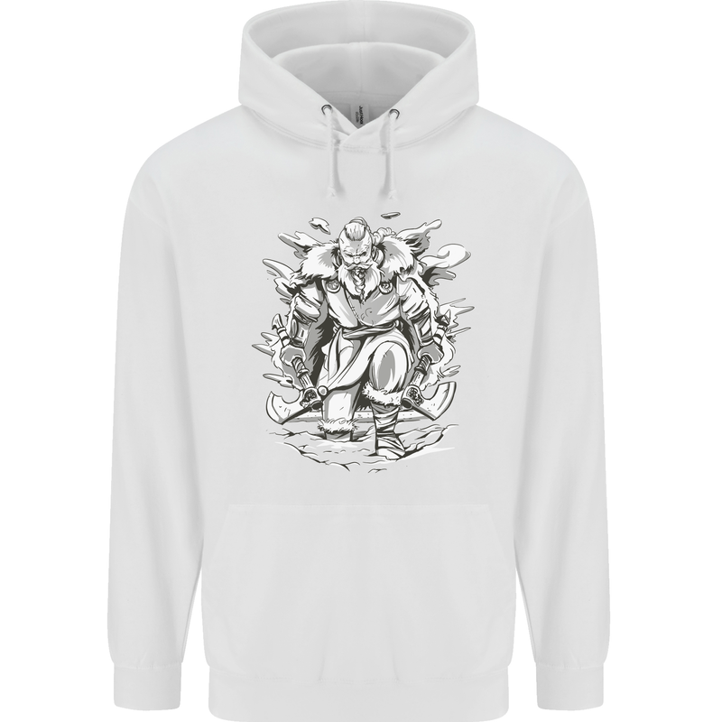 Viking Warrior Valhalla Odin Axe Gym God Mens 80% Cotton Hoodie White