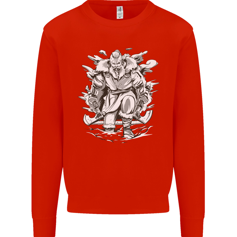 Viking Warrior Valhalla Odin Axe Gym God Mens Sweatshirt Jumper Bright Red