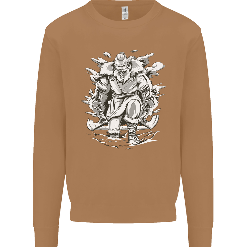 Viking Warrior Valhalla Odin Axe Gym God Mens Sweatshirt Jumper Caramel Latte