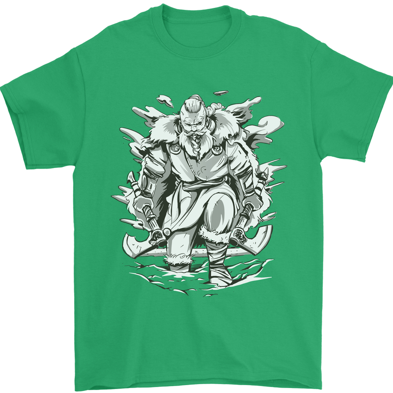 Viking Warrior Valhalla Odin Axe Gym God Mens T-Shirt Cotton Gildan Irish Green