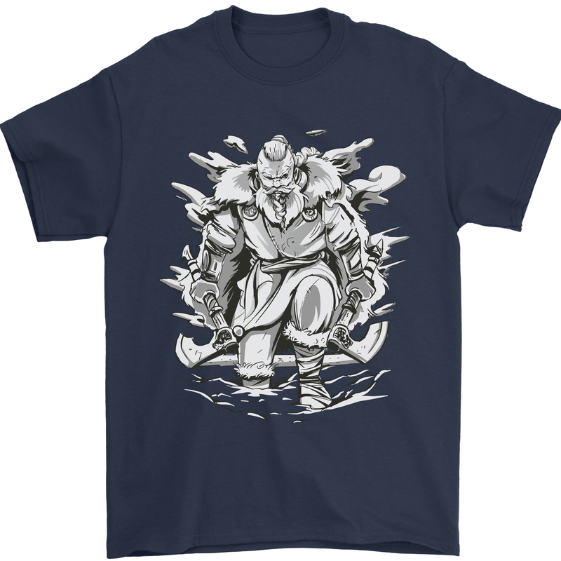 Viking Warrior Valhalla Odin Axe Gym God Mens T-Shirt Cotton Gildan Navy Blue