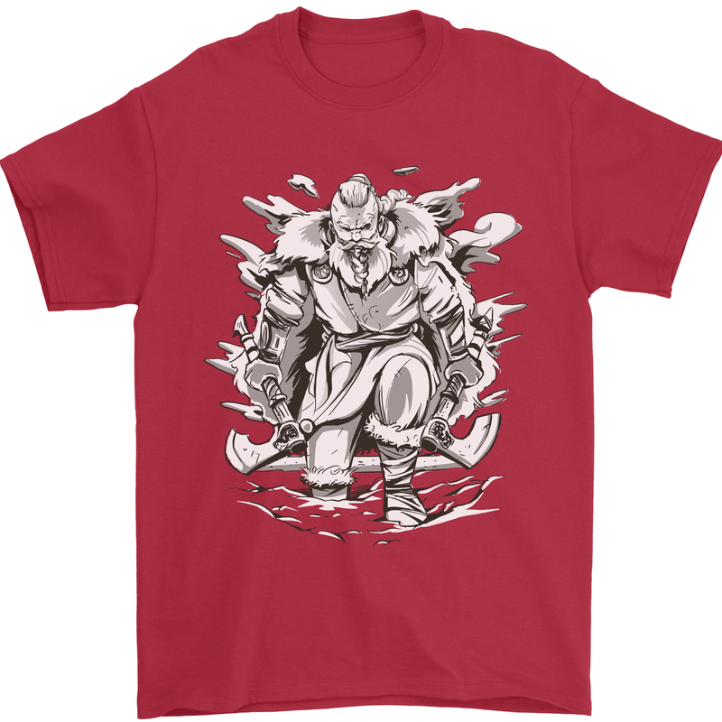 Viking Warrior Valhalla Odin Axe Gym God Mens T-Shirt Cotton Gildan Red
