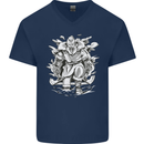Viking Warrior Valhalla Odin Axe Gym God Mens V-Neck Cotton T-Shirt Navy Blue