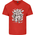 Viking Warrior Valhalla Odin Axe Gym God Mens V-Neck Cotton T-Shirt Red