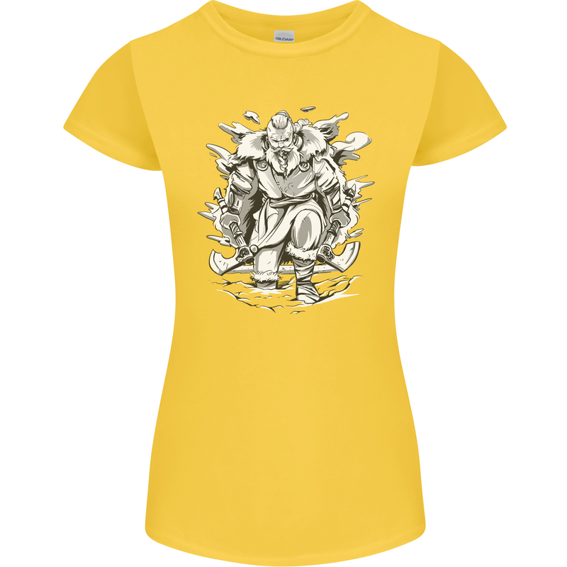 Viking Warrior Valhalla Odin Axe Gym God Womens Petite Cut T-Shirt Yellow