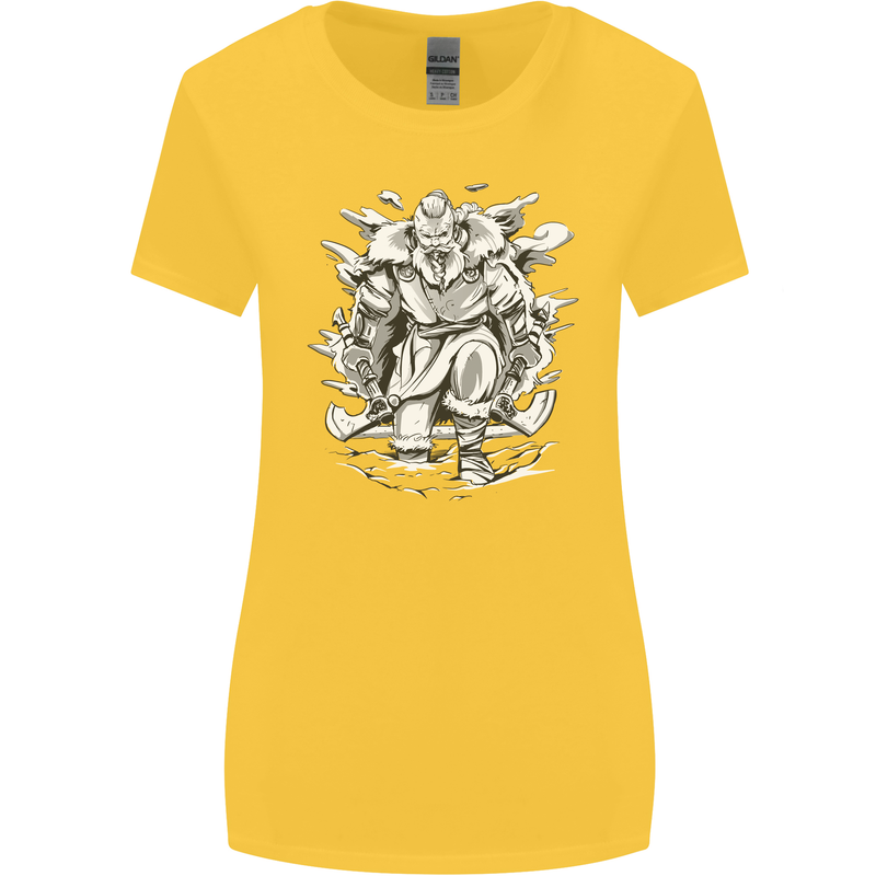 Viking Warrior Valhalla Odin Axe Gym God Womens Wider Cut T-Shirt Yellow
