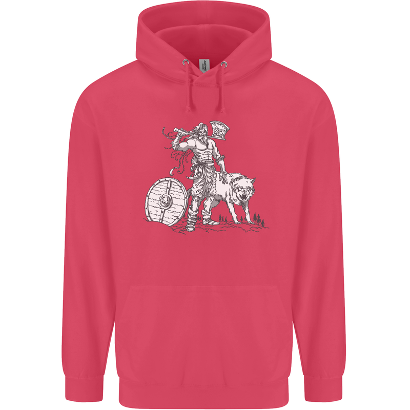 Viking With a Wolf and Shield Thor Valhalla Childrens Kids Hoodie Heliconia