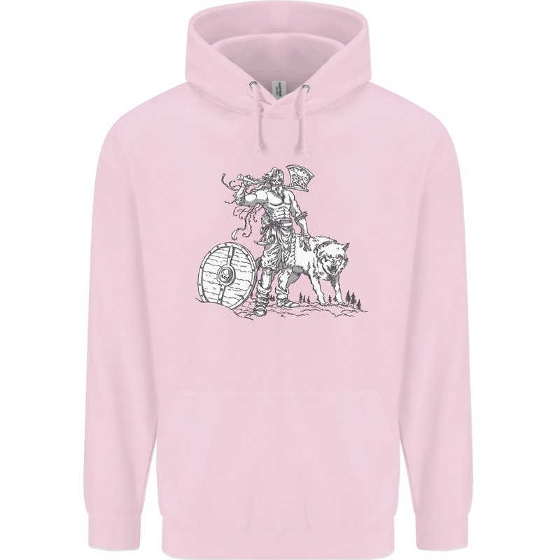 Viking With a Wolf and Shield Thor Valhalla Childrens Kids Hoodie Light Pink