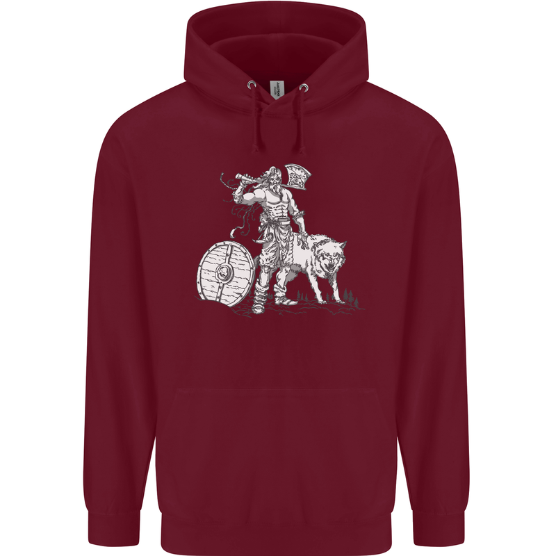 Viking With a Wolf and Shield Thor Valhalla Childrens Kids Hoodie Maroon