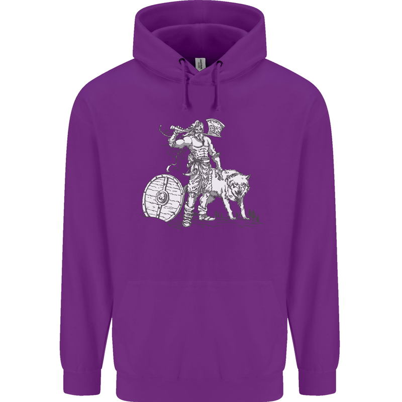 Viking With a Wolf and Shield Thor Valhalla Childrens Kids Hoodie Purple