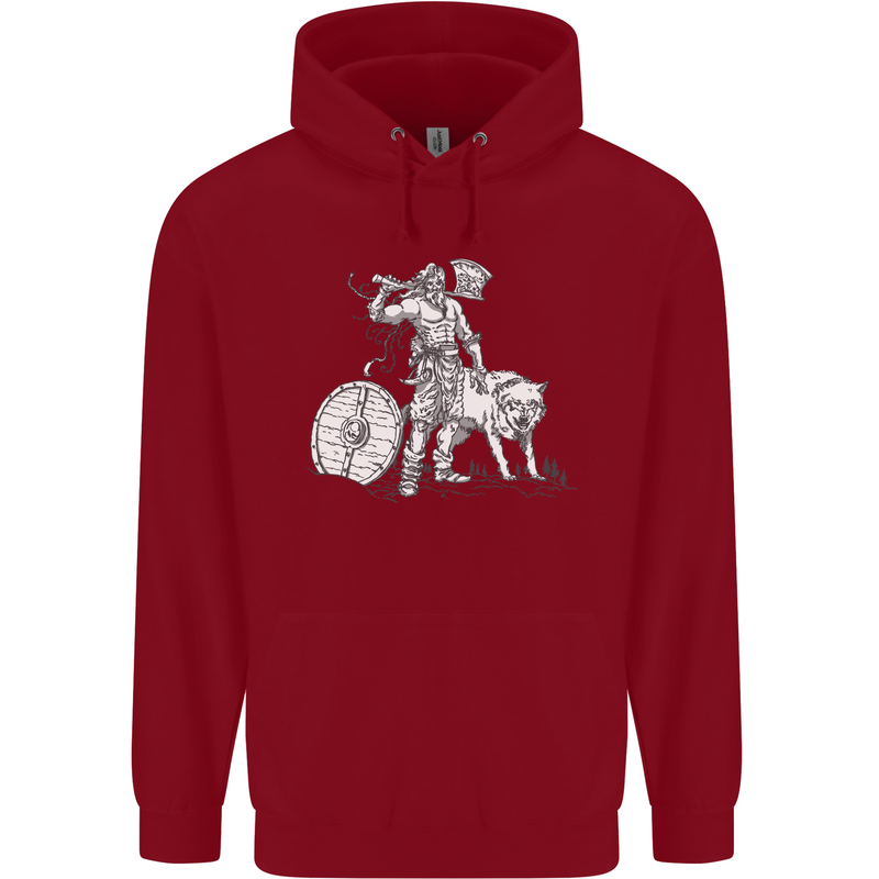 Viking With a Wolf and Shield Thor Valhalla Childrens Kids Hoodie Red