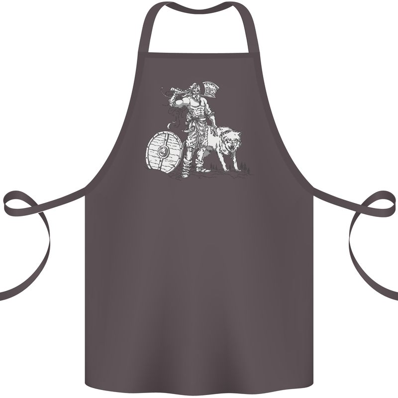 Viking With a Wolf and Shield Thor Valhalla Cotton Apron 100% Organic Dark Grey