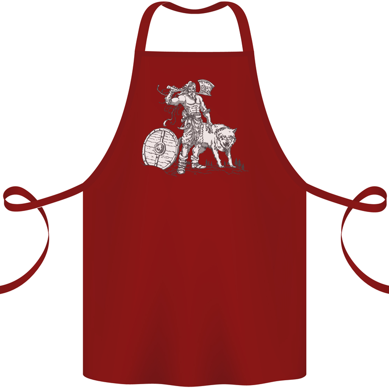 Viking With a Wolf and Shield Thor Valhalla Cotton Apron 100% Organic Maroon