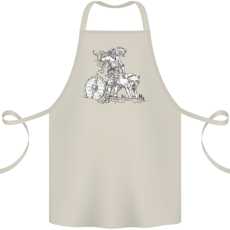 Viking With a Wolf and Shield Thor Valhalla Cotton Apron 100% Organic Natural