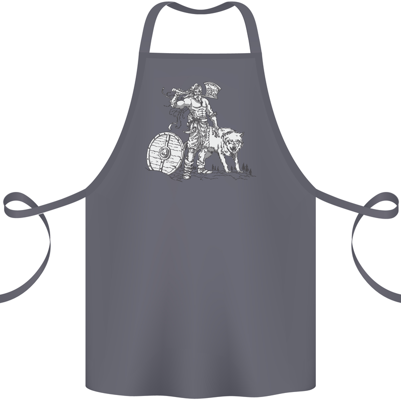 Viking With a Wolf and Shield Thor Valhalla Cotton Apron 100% Organic Steel