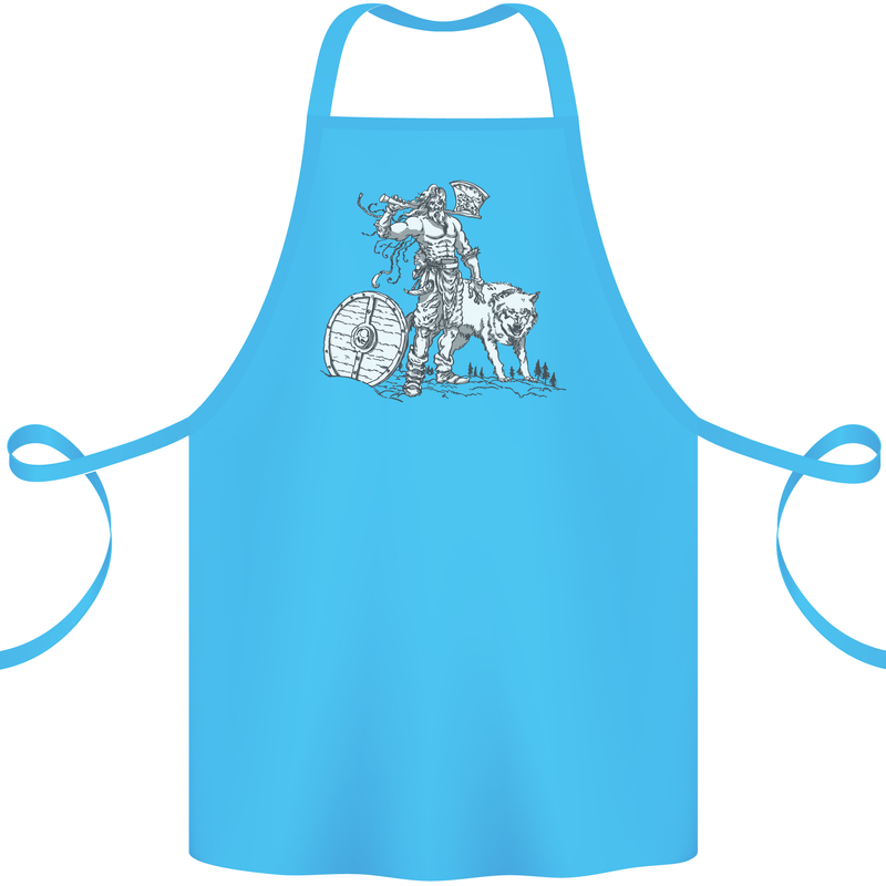 Viking With a Wolf and Shield Thor Valhalla Cotton Apron 100% Organic Turquoise