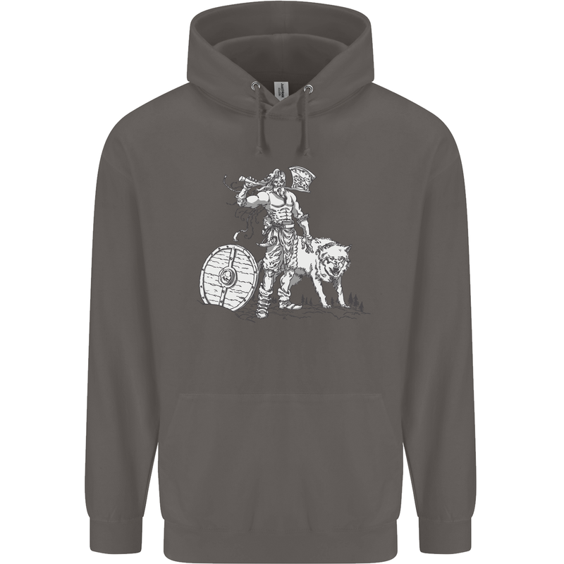 Viking With a Wolf and Shield Thor Valhalla Mens 80% Cotton Hoodie Charcoal