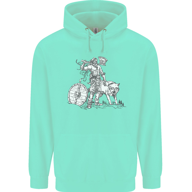 Viking With a Wolf and Shield Thor Valhalla Mens 80% Cotton Hoodie Peppermint