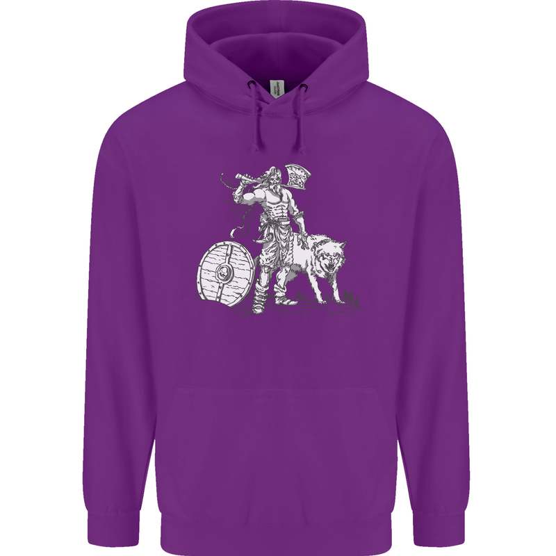 Viking With a Wolf and Shield Thor Valhalla Mens 80% Cotton Hoodie Purple
