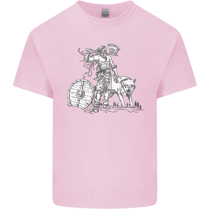 Viking With a Wolf and Shield Thor Valhalla Mens Cotton T-Shirt Tee Top Light Pink