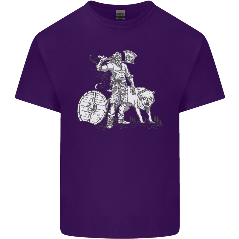 Viking With a Wolf and Shield Thor Valhalla Mens Cotton T-Shirt Tee Top Purple