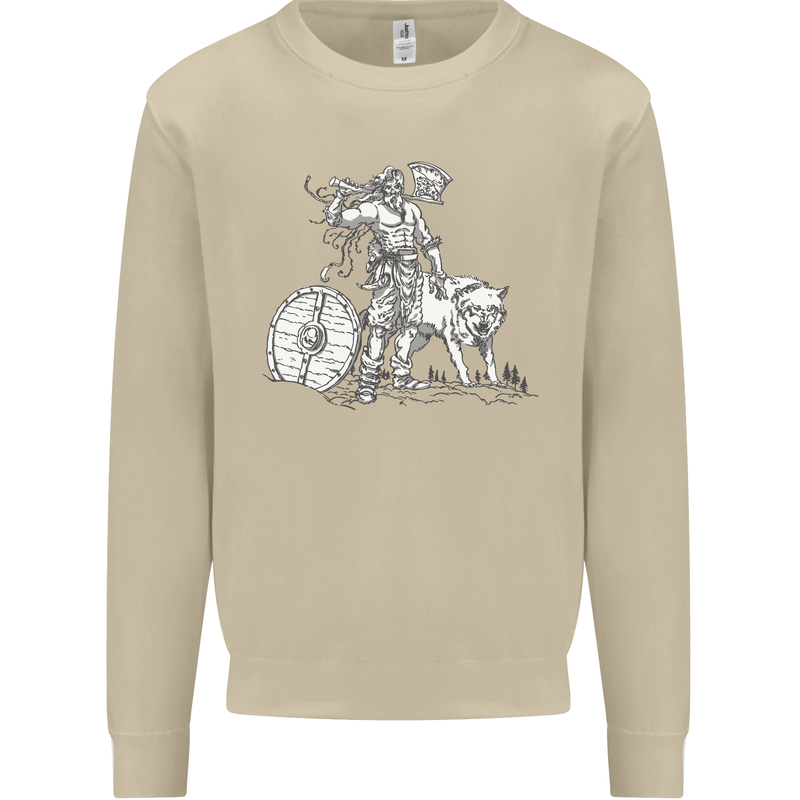 Viking With a Wolf and Shield Thor Valhalla Mens Sweatshirt Jumper Sand