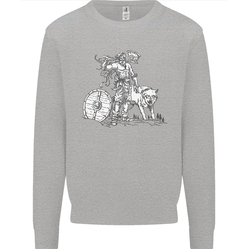 Viking With a Wolf and Shield Thor Valhalla Mens Sweatshirt Jumper Sports Grey