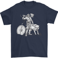 Viking With a Wolf and Shield Thor Valhalla Mens T-Shirt Cotton Gildan Navy Blue