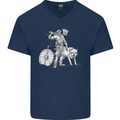 Viking With a Wolf and Shield Thor Valhalla Mens V-Neck Cotton T-Shirt Navy Blue
