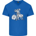 Viking With a Wolf and Shield Thor Valhalla Mens V-Neck Cotton T-Shirt Royal Blue