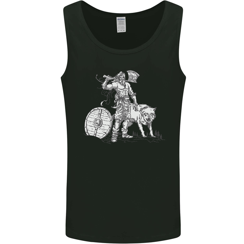 Viking With a Wolf and Shield Thor Valhalla Mens Vest Tank Top Black