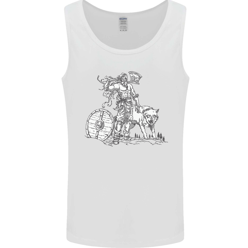 Viking With a Wolf and Shield Thor Valhalla Mens Vest Tank Top White