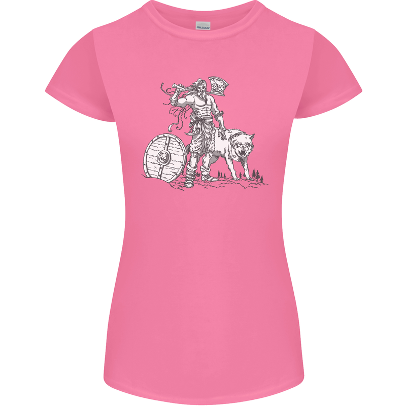 Viking With a Wolf and Shield Thor Valhalla Womens Petite Cut T-Shirt Azalea