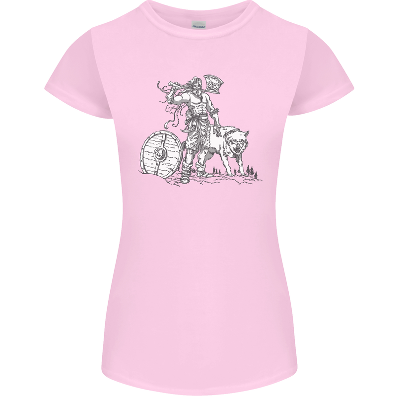Viking With a Wolf and Shield Thor Valhalla Womens Petite Cut T-Shirt Light Pink