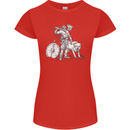Viking With a Wolf and Shield Thor Valhalla Womens Petite Cut T-Shirt Red