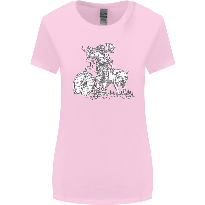 Viking With a Wolf and Shield Thor Valhalla Womens Wider Cut T-Shirt Light Pink