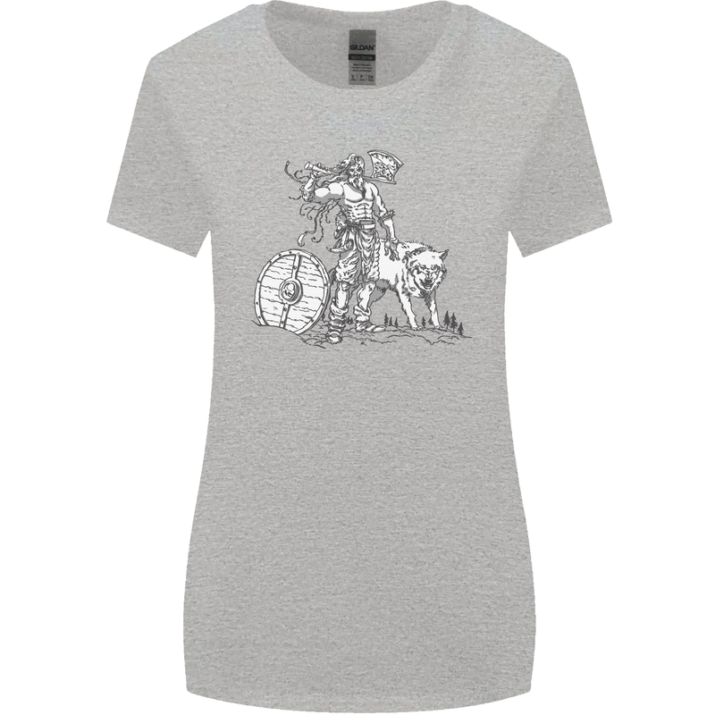 Viking With a Wolf and Shield Thor Valhalla Womens Wider Cut T-Shirt Sports Grey