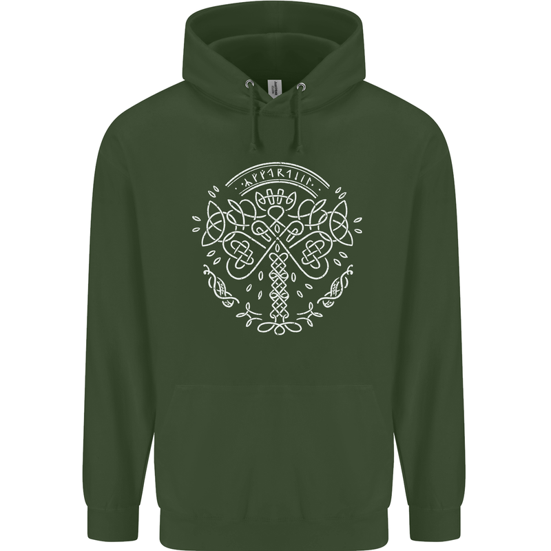 Viking Yggdrasil Tree Norse Mythology Thor Mens 80% Cotton Hoodie Forest Green